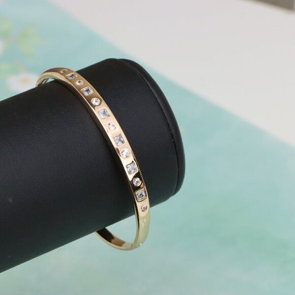 Rose Gold Plated Bangle with Alternating Round & Square Stones, XPBL0548 - Picture 8 of 12